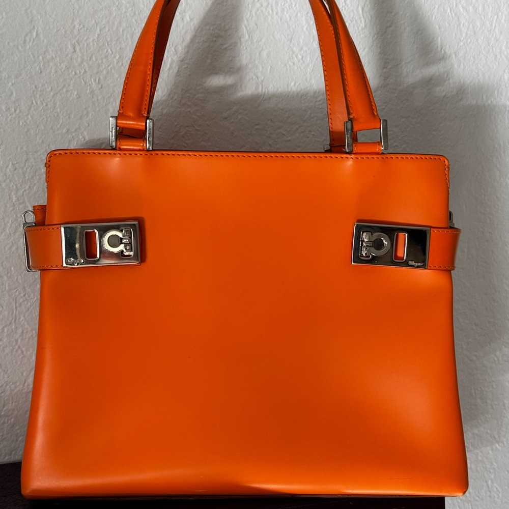 Salvatore Ferragamo Handbag Gancini 2 Way Leather Orange Used